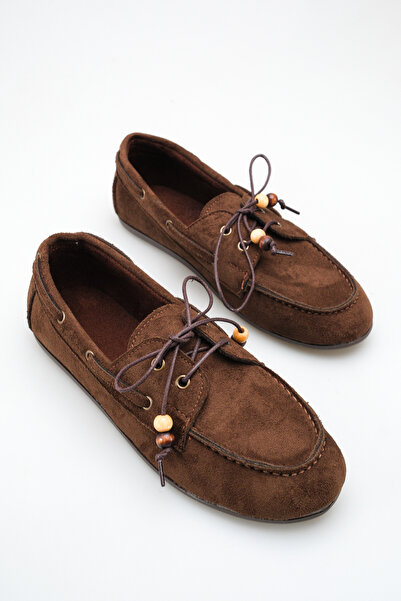 meyra'nın ayakkabıları Kadın Boncuk Detaylı Babet Kahve Süet