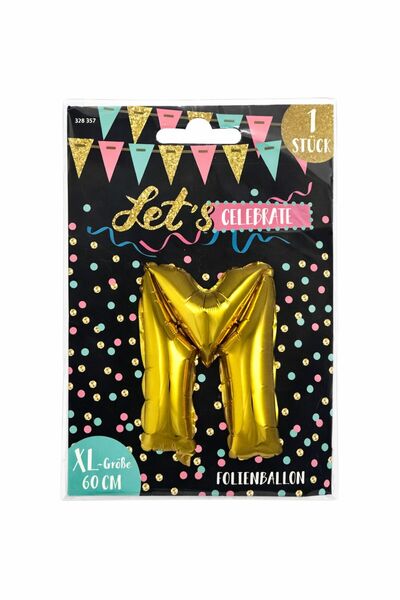 Party Gold letter "M" foil balloon, 60 cm