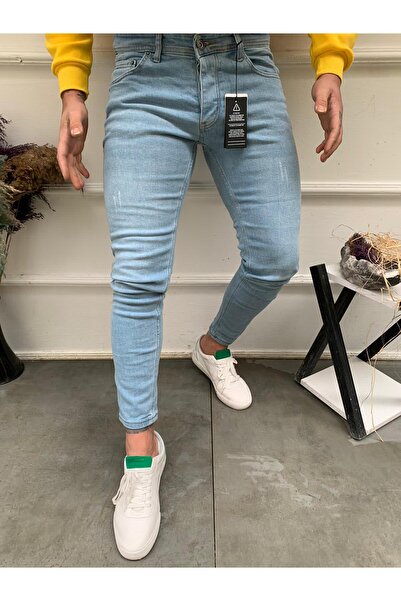 Ser Joven Men's Ice Blue Laser Slim Fit Lycra Jean Trousers