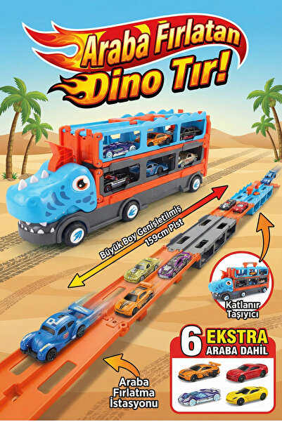 craftivio Dönüşebilen Oyuncak Tır ve 159 cm Yarış Pisti (6 Adet Spor Araba He...