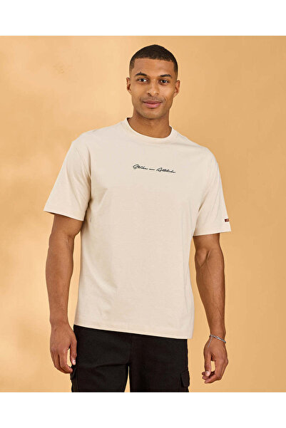 REDTAG Men Beige Spandex T Shirt