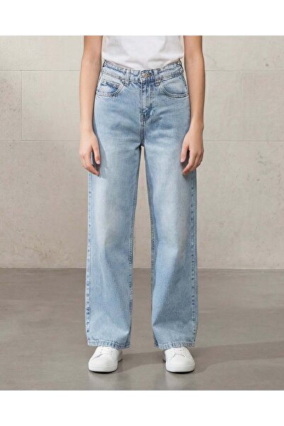 REDTAG Senior Girls Light Wash Wide Leg Jeans With Rhinestone Waist Detail