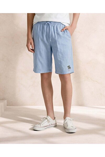 REDTAG Senior Boys Blue Plain Trouser Shorts