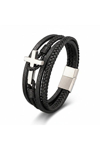 ALL PAPICKS Men's Bracelet Gift for Him Natural Leather and Stainless Steel M...