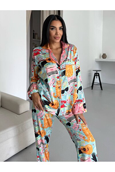 delis Set pijama dama din doua piese, cu nasturi – 2500261, Multicolor