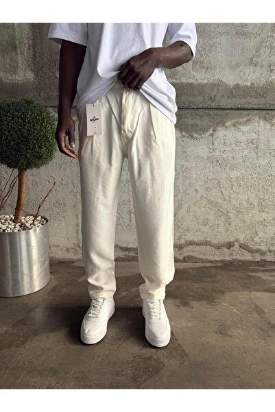 KağanKY White Pleated Modal Fabric Boyfriend Pants