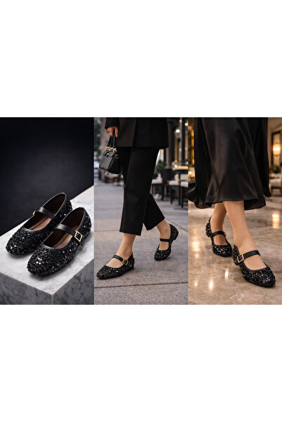 TRODONS Tokalı Pullu Simli Payetli Kadın Şık Günlük Ortopedik Babet