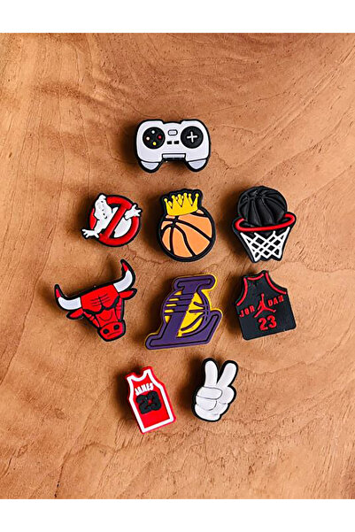 Buki'nin Atölyesi Jibbitz Terlik Süsü Basketbol Figürleri ,kahve 9 Lu Set