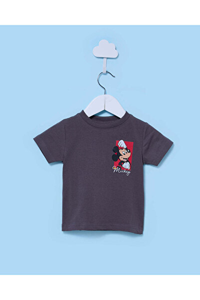 REDTAG تيشيرت للأطفال الرضع بلون الفحم مطبوع عليه ميكي وأصدقاؤه