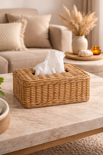 Emal Home Natural Hand-Knitted Wicker Napkin Holder - Decorative Rectangular ...