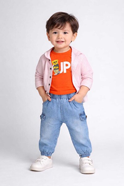 neocotton Striped Linen Shirt Sweatshirt Jean Pants 3-Piece Baby Kids Set