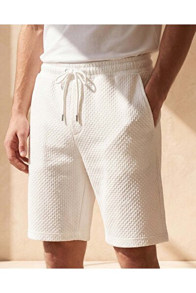 REDTAG Men Ivory Jacquard Lounge Shorts