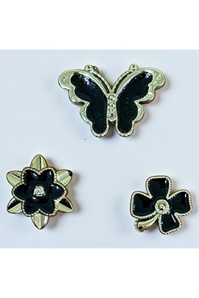 Buki'nin Atölyesi Terlik Süsü Taşlı Karışık 3'Lü Set SİYAH (Malzemesi Plastik...