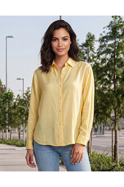 REDTAG Women Yellow Plain Button Down Oversized Shirt