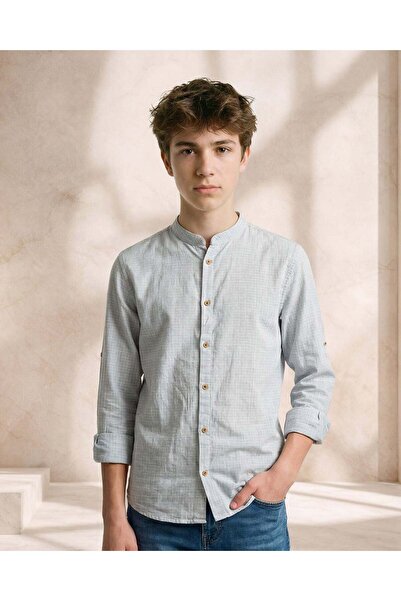 REDTAG قميص كاجوال للأولاد الكبار بلون النعناع وياقة ماندرين