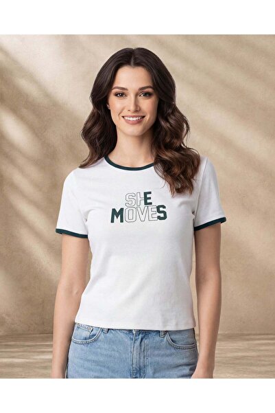 REDTAG Women White Contrast Rib T Shirt