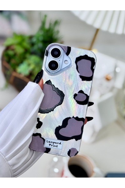Go Aksesuar iPhone 16 Compatible Shine Gray Leopard Printed Silicone Case wit...