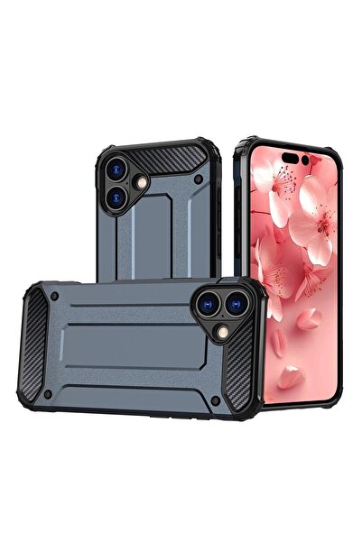 OEM Rugged Hybrid Armor Case for iPhone 16, Blue, TPU + Polycarbonate