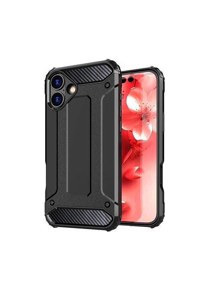 OEM Carcasă hibridă robustă pentru iPhone 16, neagră, TPU+policarbonat