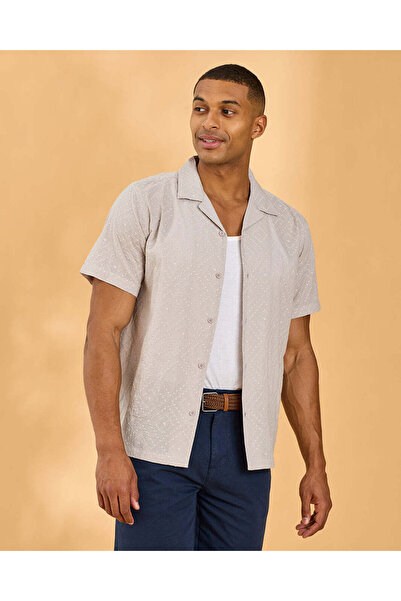 REDTAG Men Beige Short Sleeve Shirt