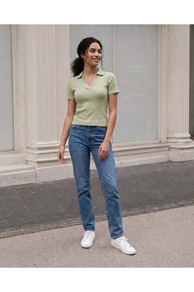 REDTAG Women Green Polo Rib T-Shirt