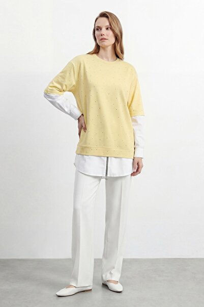 Puane Kadın Garnili Bisiklet Yaka Tunik - 10761TUN - YELLOW