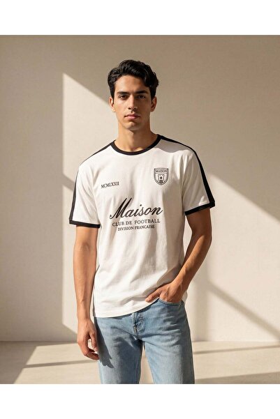 REDTAG تيشيرت رجالي بلون عاجي مزين قماش إنترلوك