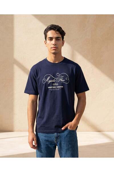 REDTAG تيشيرت رجالي أزرق داكن بنمط قماش إنترلوك