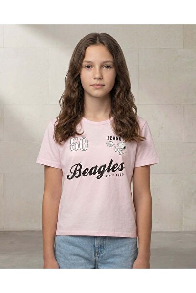 REDTAG Senior Girls Pale Pink Snoopy Placement Print Oversized T-Shirt