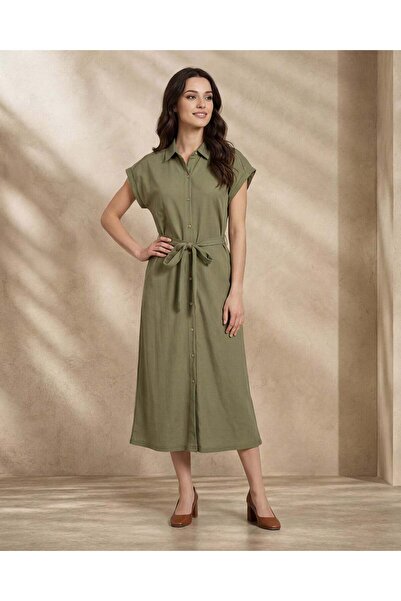 REDTAG فستان قميصي ميدي أخضر نسائي