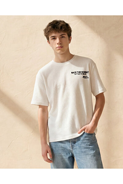 REDTAG Senior Boys Ivory Seersucker Oversized T Shirt