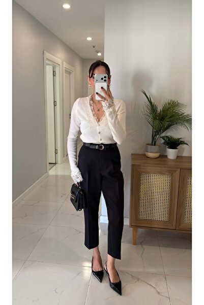 Butik Premium Yüksek Bel Siyah Double Kumaş Pantolon