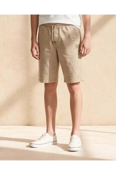 REDTAG Senior Boys Beige Knit Denim Shorts