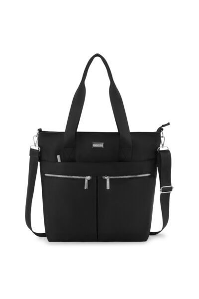 zagatto Women's Shopper Bag, Zagatto® ZG1106, Black A4, 7 Pockets, Belt Strap
