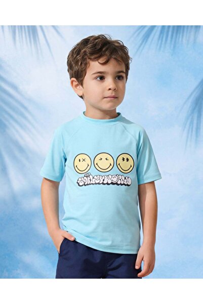 REDTAG Boys Mint Smiley Rashguard T-Shirt For Swimming
