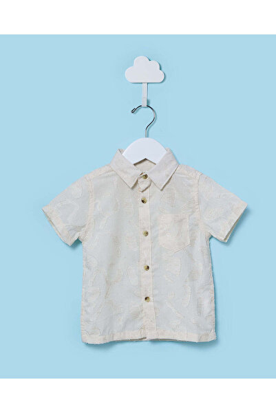 REDTAG Infant Boys Beige Jacquard Short Sleeve Shirt