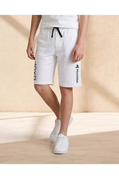 REDTAG Senior Boys White Playstation Active Terry Shorts