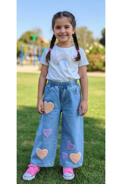 YARENKİDS Джинси для дівчаток з сердечками, без еластану, з візерунком, на ре...