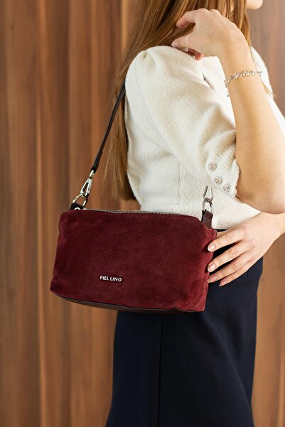 PIEL LINO Women's Genuine Suede Leather Shoulder and Crossbody Bag Pl037-S Bordo