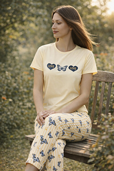 rindahomewear Short Sleeve Women's Pajama Set Butterfly Pattern