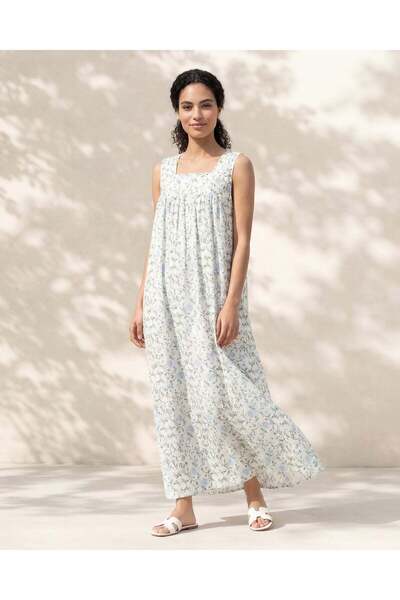 REDTAG Women Blue Printed Sleeveless Nightgown