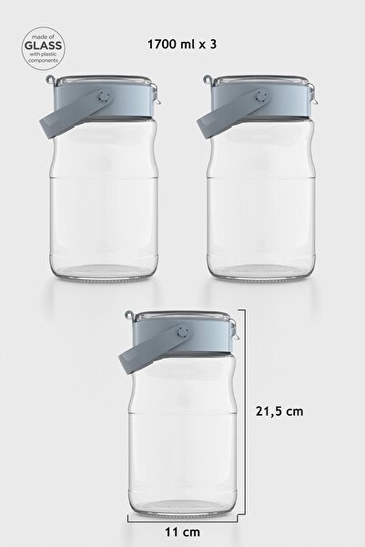 Renga Mono 1700 ml Set of 3 Glass Jars with Turquoise Lids 131072