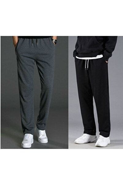 KİMSE GÖRMEDEN Men's Tracksuit Wide Legged Trousers 2-Piece Set 2Pcs Black.An...