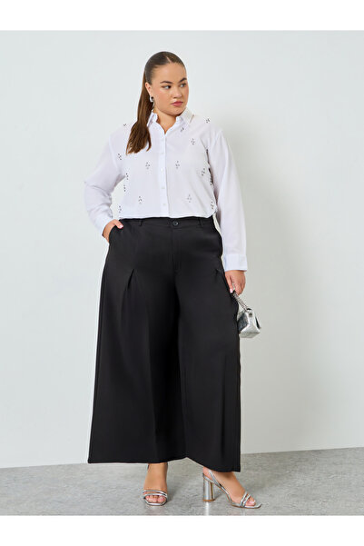 Styli Plus Size Wide Leg Pants with Fold Pleat