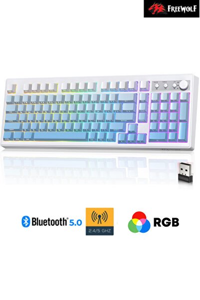 Sarftech Freewolf K100 102 Tuş RGB Mebran Kablosuz BT+2.4Ghz Triple Mod Gamin...