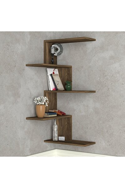 UnicUtil Etajera de perete pentru colt UnicUtil, 52 x 52 x 109 cm, Maro