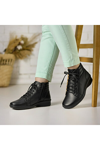 Tellus Women's Black Leather Ankle Boots Extra Wide, Lace-Up, 02-17/1