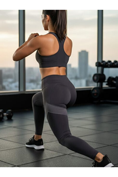 Tusebu Kadın Antrasit Yüksek Bel Toparlayıcı Spor Tayt -Şekillendirici Yoga ve Fitness Taytı