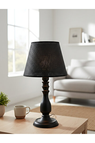 Decodelight Siyah Rustik Modern Metal Ayak 25cm. Çapında Bambu ve Hasır Siyah...