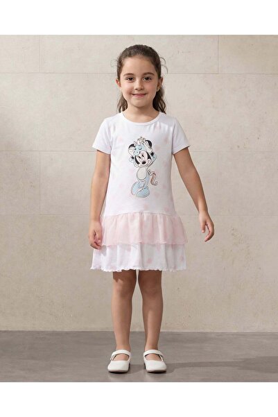 REDTAG White Minnie Mouse Polka Dot AOP Frill Nightdress